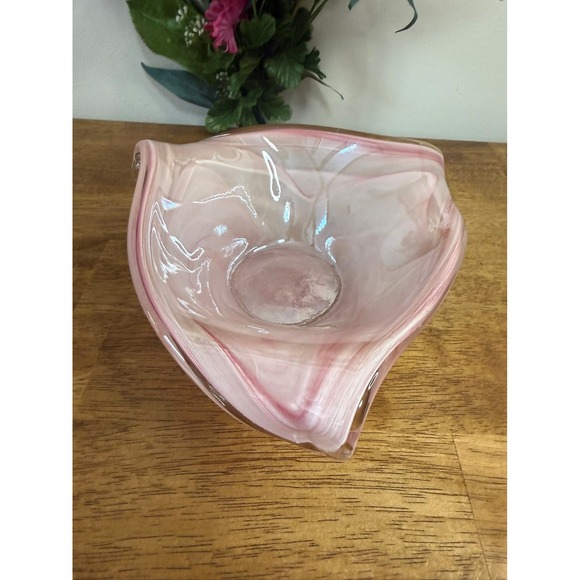 Vintage Pink Swirl Handblown Art Glass Bowl Murano Style Centrepiece Decor - Picture 5 of 8